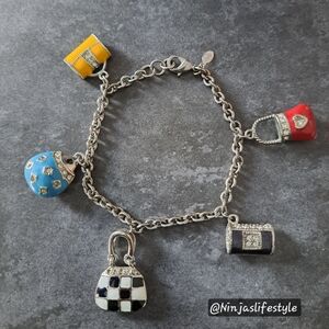 Vintage Premier Designs Enamel Rhinestone Purse Charm Bracelet. 